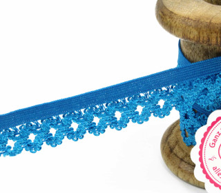 1 Meter Gummi mit Zierabschluss - Blumen - Zierborte - Ziergummi - 20mm - Himmelblau