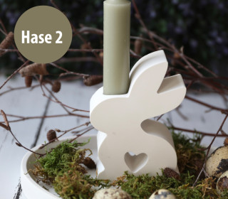 Silikon - Gießform - Kerzenhalter Hasi - Herz-Durchlass - Hase 2 - vielfältig nutzbar
