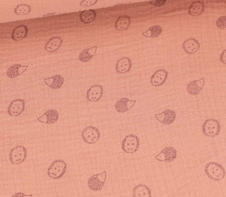 Musselin - Muslin - Double Gauze - Bedruckt - Kleine Igel - Lachsorange