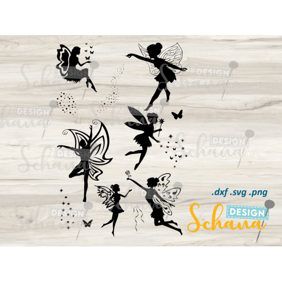 Feen Set Variation 1 - 6 verschiedene Feen mit Sternenzauber und Schmetterling als Deko Items