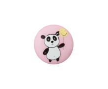 1 Polyesterknopf - Rund - 15mm - Öse - Kinder - Panda - Glanz - Rosa