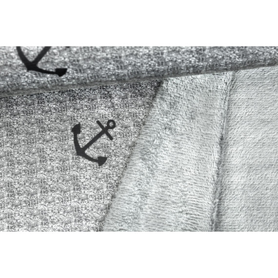 Alpenfleece Kuschelstoff Anker Anchor Hellgrau Meliert