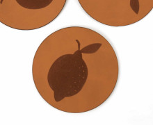 1 XXL KUNSTLEDER LABEL - Hellbraun - Rund - Zitrone