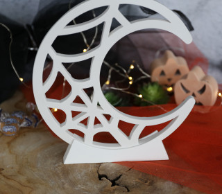 Silikon - Gießform - Mond mit Spinnennetz - zum Hängen oder Hinstellen - für Halloween - vielfältig nutzbar