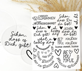 Rub-On Sticker - kleine Botschaften - perfekt für Acrylplatten - Tante Henni Rubon - vielfältig nutzbar
