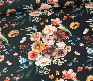 Outdoorstoff - Blumengruß - Blumenstrauß - Schwarzblau - abby and amy