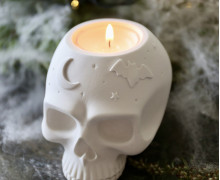 Silikon - Gießform - Totenkopf Kerzenhalter - mit Fledermaus, Mond & Stern - für Teelichter - vielfältig nutzbar