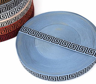 1 Meter Gummiband - 25mm - Ethno Muster - Pastellblau