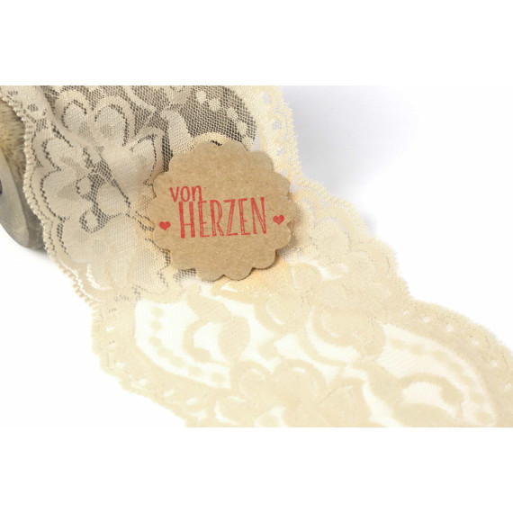 1m elastische Spitze - 95mm - Blumen - Creme