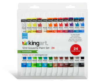 Gouache Künstlerfarben Set - deckende Farben - 24x 12ml - Wasserlöslich - kingart STUDIO - 24 Farben