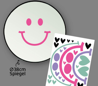 Rub-On Sticker - Fröhliche Gesichter - BIG - Pink/Flieder/Mint - für Spiegel - Tante Henni Rub-Ons - vielfältig nutzbar