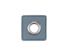 Kunstleder Öse - Quadrat - 11mm - Square - Patches - Jeansblau/Silber