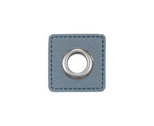 Kunstleder Öse - Quadrat - 11mm - Square - Patches - Jeansblau/Silber