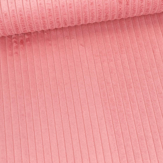Samt - Chenillegewebe - Dekostoff - Breite Rippen - Polsterstoff - Uni - Altrosa