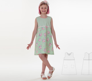 Mädchen Kleid in A-Linien mit verdecktem Reißverschluss Tasche und Zierband GEMMA Größen 92-158 Schnittmuster pdf von Patternforkids
