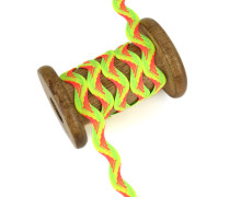 1 Meter Zackenlitze - Bogenlitze - Neon - Tricolor - 10mm - Neongelb/Neongrün/Neonpink