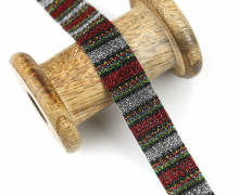 1 Meter Zierband - Dekoband - 20mm - Gestreift - Glitzer - Rot/Silber