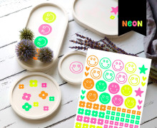 Neon Rub-On Sticker - Fröhliche Gesichter - Blumen - Tante Henni Rubon - vielfältig nutzbar