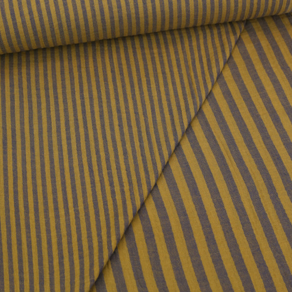 Musselin - Double Gauze - Yarn Dyed Stripes - Doubleface - Schnuffeltuch - Zweifarbig - Braun/Stahlblau