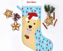 DIY-Nähset - Nikolaussocke - Softshell - Hunde-Weihnachten - Tannenbäume - Blau