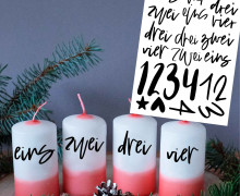 DIN A4 - Tattoofolie - Adventszahlen - für Stumpenkerzen / Keramik - Weihnachten