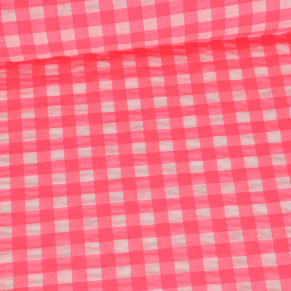 Seersucker - Kariert - Karomuster - Weiß/Neonpink
