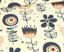 Sommersweat - Abstract Autumn Flowers - Dunkelblau - Ecru - Bio Qualität - abby and me