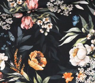 Tislin - leichter Dekostoff - Blumengruß - Wildblumen - Schwarz - abby and amy