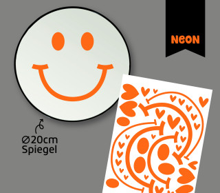 Neon Rub-On Sticker - Fröhliche Gesichter - small - Orange - für Spiegel - Tante Henni Rubon - vielfältig nutzbar