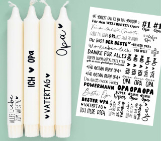 DIN A4 - Kerzen-Tattoofolie - Vatertag - Opa - für Kerzen / Keramik