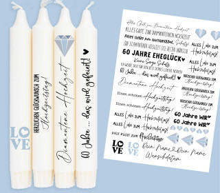 DIN A4 - Tattoofolie - Diamantene Hochzeit - für Kerzen / Keramik