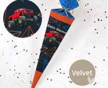 DIY-Nähset Schultüte - Roter Monstertruck - Dreiecke - Velvet - zum selber Nähen