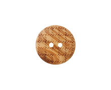 1 Holzknopf - 23mm - 2-Loch - Schnitzmuster Kurze Striche - Natur