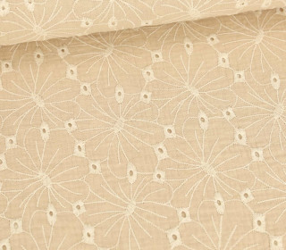 Musselin - Double Gauze - Lochstickerei - Große Blüten - Beige