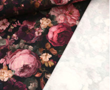 Leichter Sommersweat - Aquarellblumen - Schwarz/Altrosa