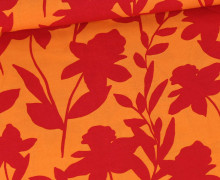 Viskose - Webware - Popeline - Abstract Flowers - Orange/Dunkelrot