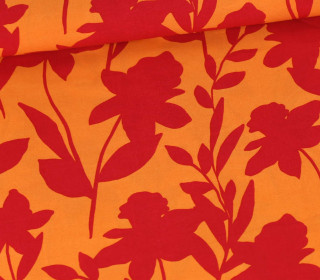 Viskose - Webware - Popeline - Abstract Flowers - Orange/Dunkelrot