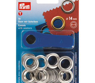 10 Ösen mit Scheiben - Eyelets - 14mm - Prym - Silber