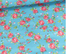 Wachstuch - Bedruckt - Rosen - Cyanblau
