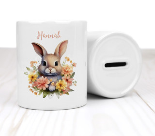 Keramik-Spardose - Cute Bunny - Flowers