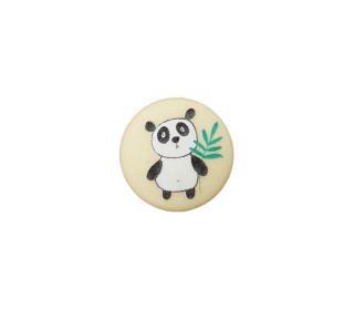 1 Polyesterknopf - Rund - 12mm - Öse - Kinder - Panda - Matt - Pastellgelb