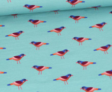 Bio-Sommersweat - French Terry - Birds - Glossy - Cyanblau - Hamburger Liebe