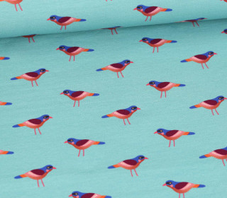 Bio-Sommersweat - French Terry - Birds - Glossy - Cyanblau - Hamburger Liebe