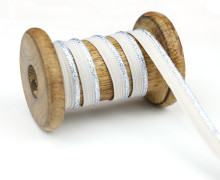 1 Meter Paspelband/Biesenband - Gewebt mit Lurexkante - Glitzer - Beige/Silber/Hellblau