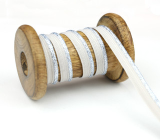 1 Meter Paspelband/Biesenband - Gewebt mit Lurexkante - Glitzer - Beige/Silber/Hellblau