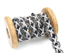 1 Meter Zierband - Dekoband - Einfassband -  15mm - Pailletten - Schwarz/Silber