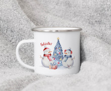 Emaille Becher - Cute Snowmen - Weihnachten