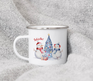 Emaille Becher - Cute Snowmen - Weihnachten