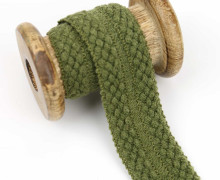 1 Meter Einfassband - Wolltresse - 30mm - Häkelzopfmuster - Uni - Olivgrün
