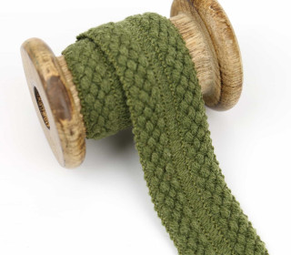 1 Meter Einfassband - Wolltresse - 30mm - Häkelzopfmuster - Uni - Olivgrün